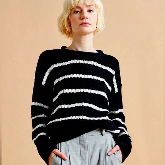 La Ligne Sweaters - La Ligne Marina Sweater Black with White Stripes sz XS